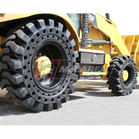 CAT 420F loader backhoe with solid cushion tires
