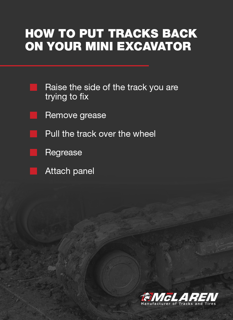 how to put tracks back on mini excavator