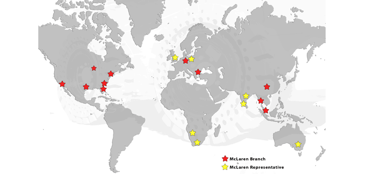 Map of McLaren warehouses and distributors