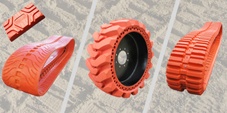 Non-marking orange rubber tracks for track loaders, non-marking orange solid cushion tires for skid steers